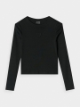 Camisola De Manga Comprida Justa Lisa Para Rapariga - Preto - 4FJWAW24TLONF292      