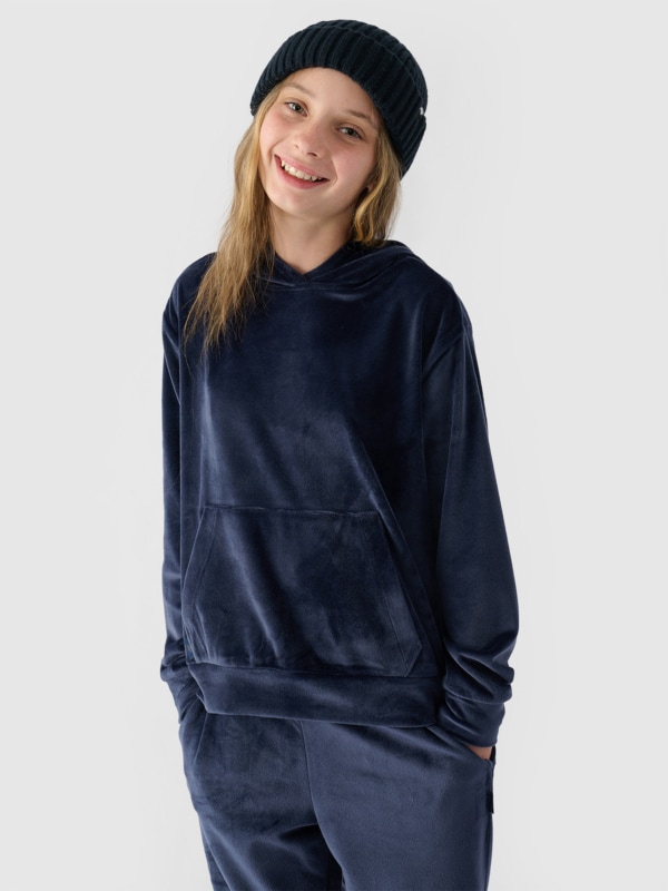 Sweatshirt de Veludo para Rapariga - Azul Marinho - 4FJWAW24TSWSF1216                              