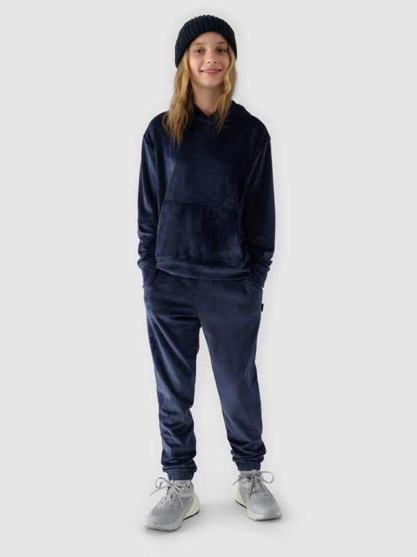 Calças Fato de Treino de Veludo para Menina - Azul Marinho - 4FJWAW24TTROF753
