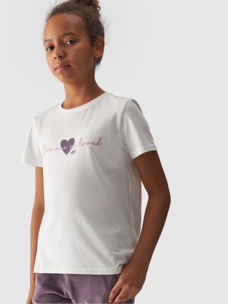 T-shirt de menina com estampado - branco 4FJWAW24TTSHF1545 Branco - 4FJWAW24TTSHF1545-11S