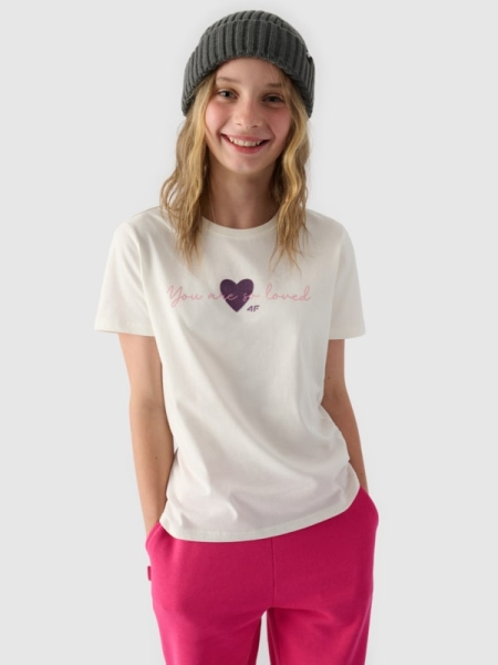 T-shirt de menina com estampado - branco 4FJWAW24TTSHF1545 Branco - 4FJWAW24TTSHF1545-11S