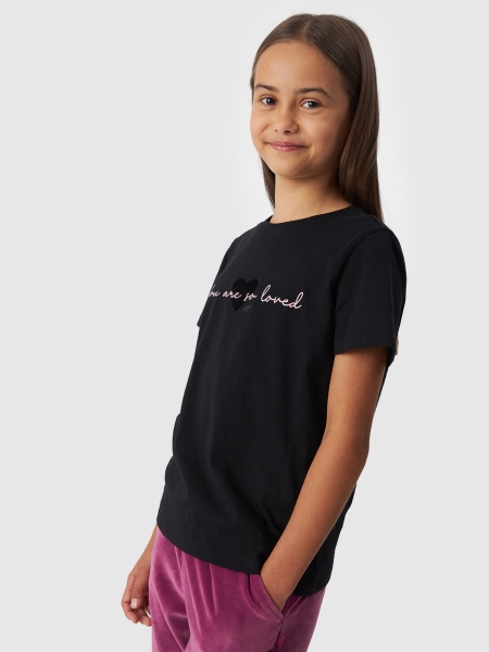 T-shirt de menina com estampado - preto 4FJWAW24TTSHF1545 preto - 4FJWAW24TTSHF1545-20S