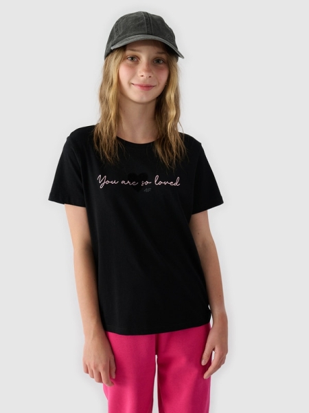 T-shirt de menina com estampado - preto 4FJWAW24TTSHF1545 preto - 4FJWAW24TTSHF1545-20S
