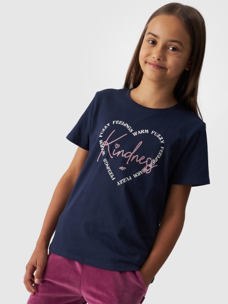 T-shirt de menina com estampado - azul marinho 4FJWAW24TTSHF1547 azul marinho - 4FJWAW24TTSHF1547-31S