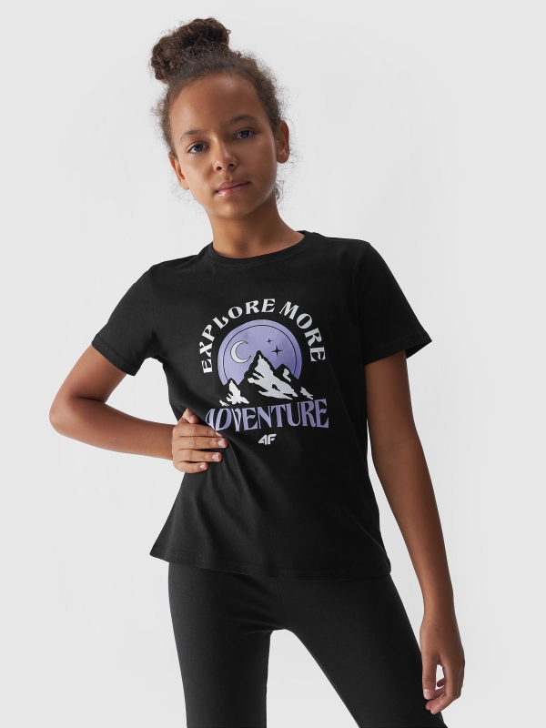 T-shirt de menina com estampado - preto 4FJWAW24TTSHF1548 preto - 4FJWAW24TTSHF1548-20S