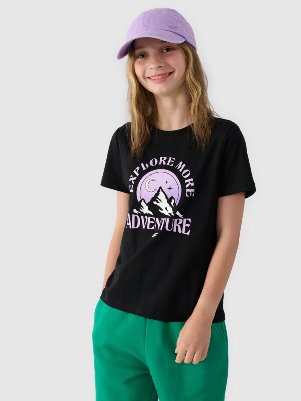 T-shirt de menina com estampado - preto 4FJWAW24TTSHF1548 preto - 4FJWAW24TTSHF1548-20S