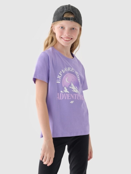T-shirt de menina com estampado - roxo 4FJWAW24TTSHF1548 violeta - 4FJWAW24TTSHF1548-51S