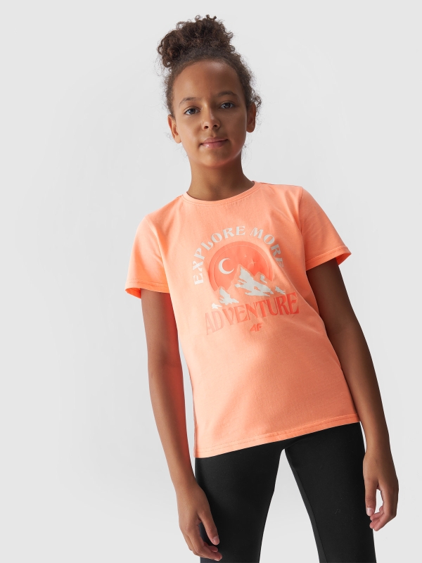 T-shirt de menina com estampado - salmão 4FJWAW24TTSHF1548 laranja - 4FJWAW24TTSHF1548-64N