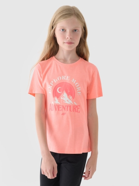 T-shirt de menina com estampado - salmão 4FJWAW24TTSHF1548 laranja - 4FJWAW24TTSHF1548-64N