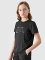 T-shirt de trekking slim para rapariga com estampado - preto 4FJWSS25TFTSF1199 preto