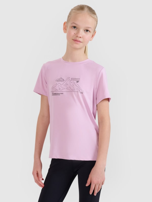 T-shirt de trekking slim para rapariga com estampado - rosa 4FJWSS25TFTSF1199 rosa