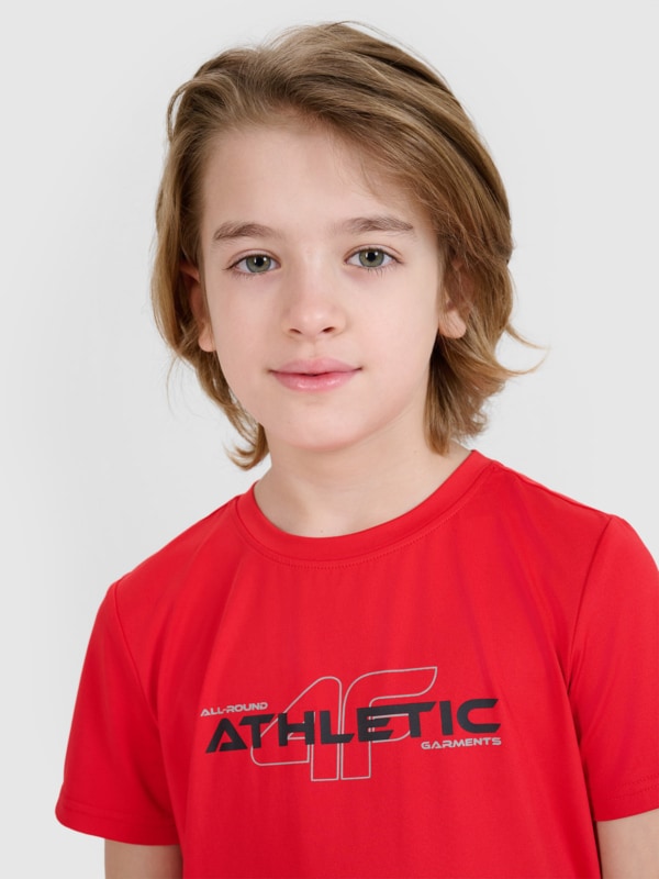 T-shirt desportiva de secagem rápida para rapaz - vermelho 4FJWSS25TFTSM1209 Vermelho