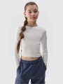 Camisola De Manga Comprida Justa Lisa Para Rapariga - Branco - 4FJWSS25TLONF430       
