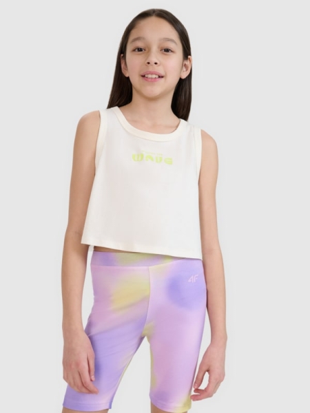 Top curto de tamanho grande para rapariga com estampado - branco 4FJWSS25TSLEF112 Branco