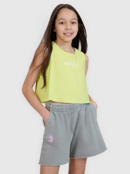 Top curto de tamanho grande para rapariga com estampado - verde 4FJWSS25TSLEF112 Verde