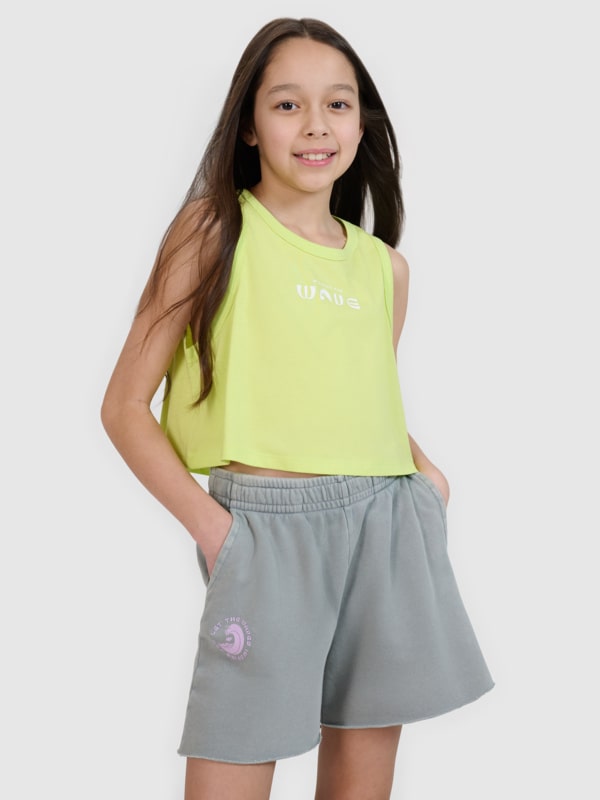 Top curto de tamanho grande para rapariga com estampado - verde 4FJWSS25TSLEF112 Verde