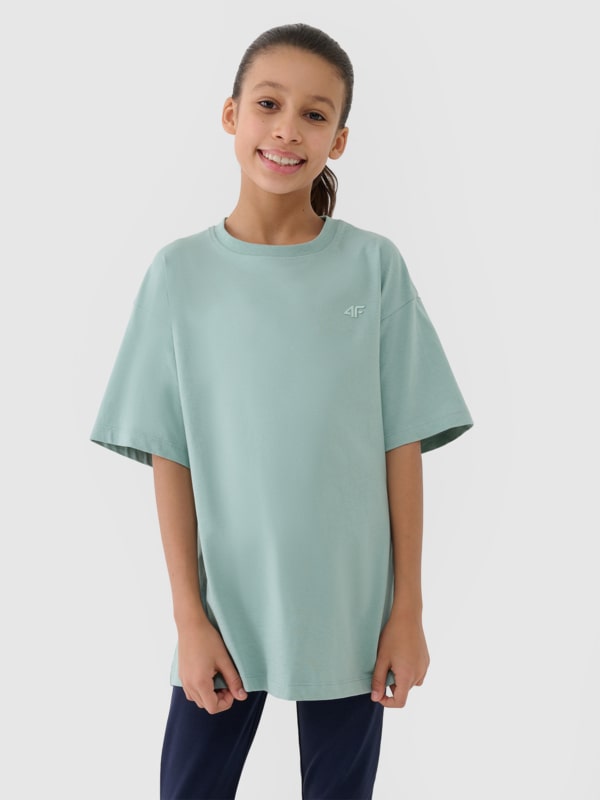 T-shirt lisa oversize para rapariga - turquesa 4FJWSS25TTSHF1851 turquesa