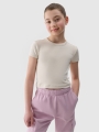 T-shirt slim crop-top lisa para rapariga - bege 4FJWSS25TTSHF1852 Bege