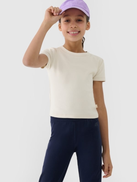 T-shirt slim crop-top lisa para rapariga - bege 4FJWSS25TTSHF1852 Bege