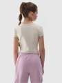 T-shirt slim crop-top lisa para rapariga - bege 4FJWSS25TTSHF1852 Bege