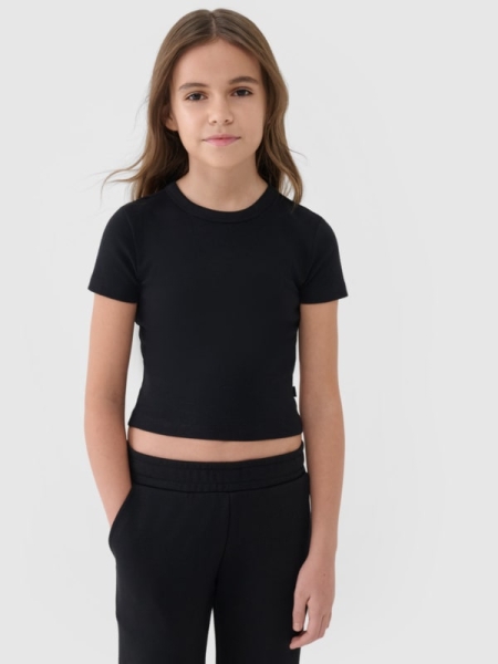 T-shirt slim crop-top lisa para rapariga - preto 4FJWSS25TTSHF1852 preto