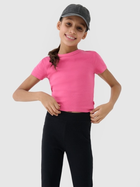 T-shirt slim crop-top lisa para rapariga - rosa 4FJWSS25TTSHF1852 rosa