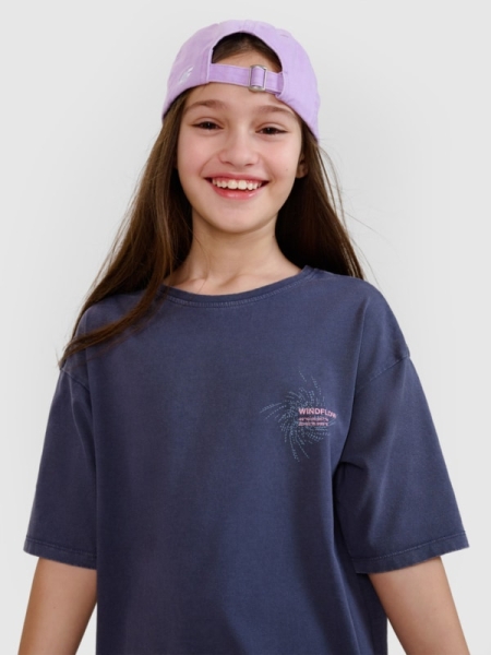 T-shirt oversize para rapariga com estampado - cinzento 4FJWSS25TTSHF1853 cinzento
