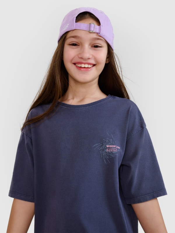T-shirt oversize para rapariga com estampado - cinzento 4FJWSS25TTSHF1853 cinzento