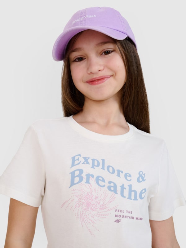 T-shirt normal de rapariga com estampado - branco 4FJWSS25TTSHF1854 Branco