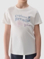 T-shirt normal de rapariga com estampado - branco 4FJWSS25TTSHF1854 Branco