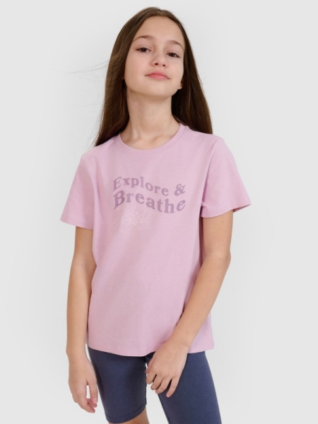 T-shirt normal de rapariga com estampado - roxo 4FJWSS25TTSHF1854 violeta