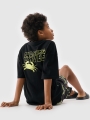 T-shirt oversize para rapaz com estampado - preto 4FJWSS25TTSHM1914 preto