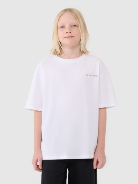 T-shirt oversize para rapaz com estampado - branco 4FJWSS25TTSHM2184 Branco