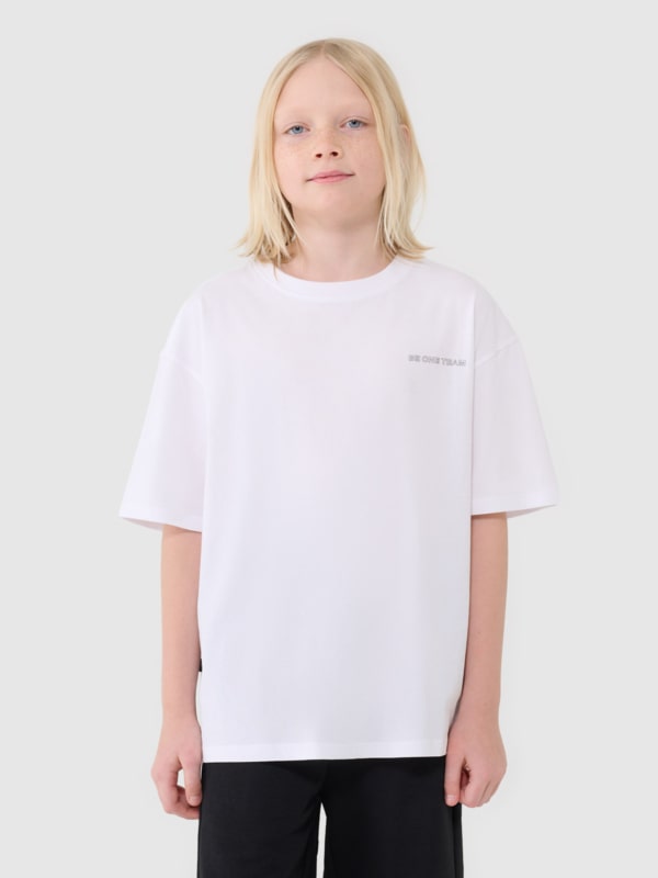 T-shirt oversize para rapaz com estampado - branco 4FJWSS25TTSHM2184 Branco