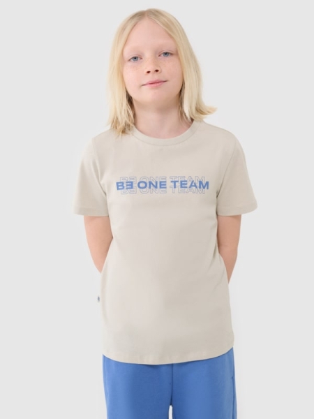 T-shirt para rapaz com estampado - bege 4FJWSS25TTSHM2186 Bege