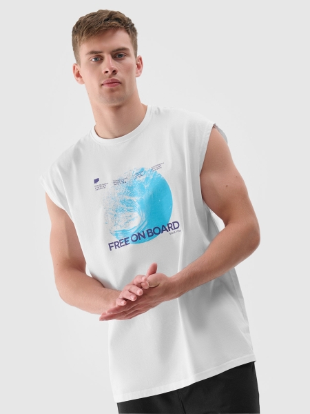 Camisola de Alças Oversize para Homem com Estampado - Branco - 4FRSS24TSLEM148