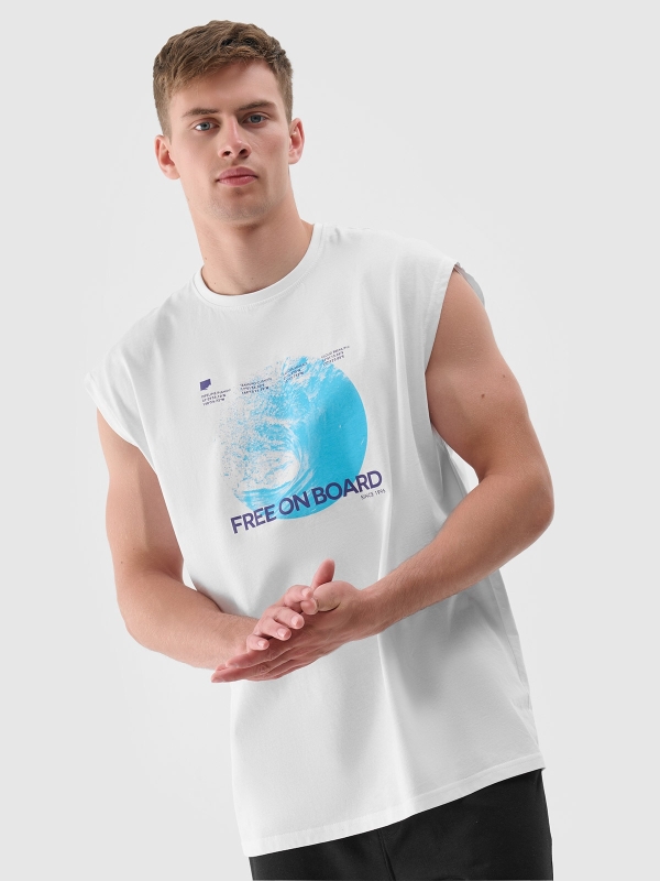 Camisola de Alças Oversize para Homem com Estampado - Branco - 4FRSS24TSLEM148