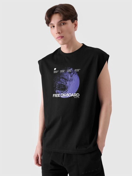 Camisola de Alças Oversize para Homem com Estampado - Preto - 4FRSS24TSLEM148