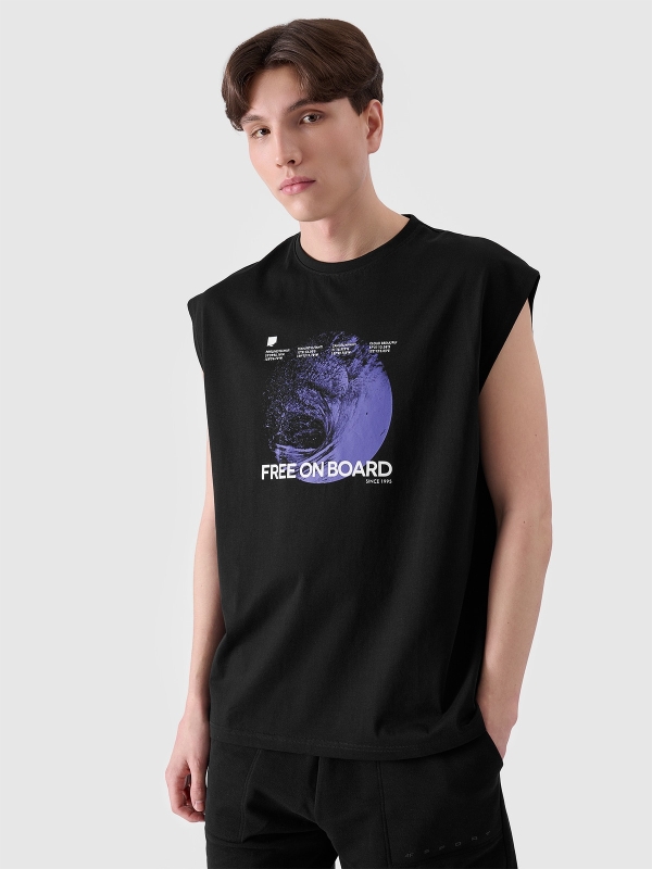 Camisola de Alças Oversize para Homem com Estampado - Preto - 4FRSS24TSLEM148