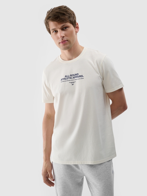 T-shirt com estampado para homem - creme 4FRSS24TTSHM2063 Bege