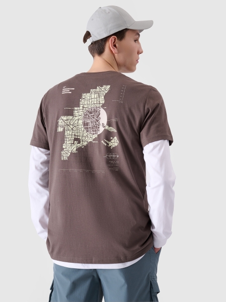 T-shirt regular para homem com estampado - castanho 4FRSS24TTSHM2076 castanho