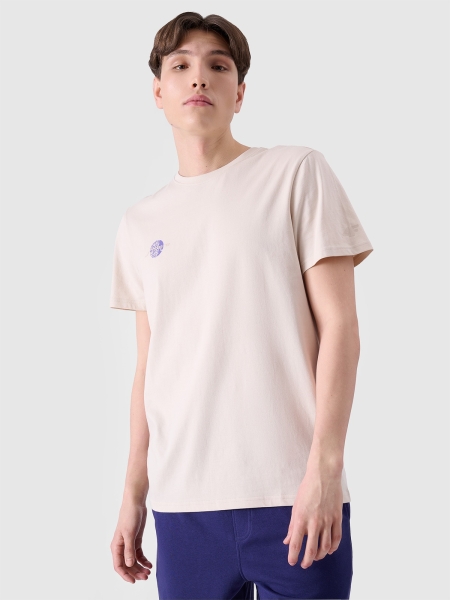 T-shirt normal de homem com estampado - bege 4FRSS24TTSHM2076 Bege