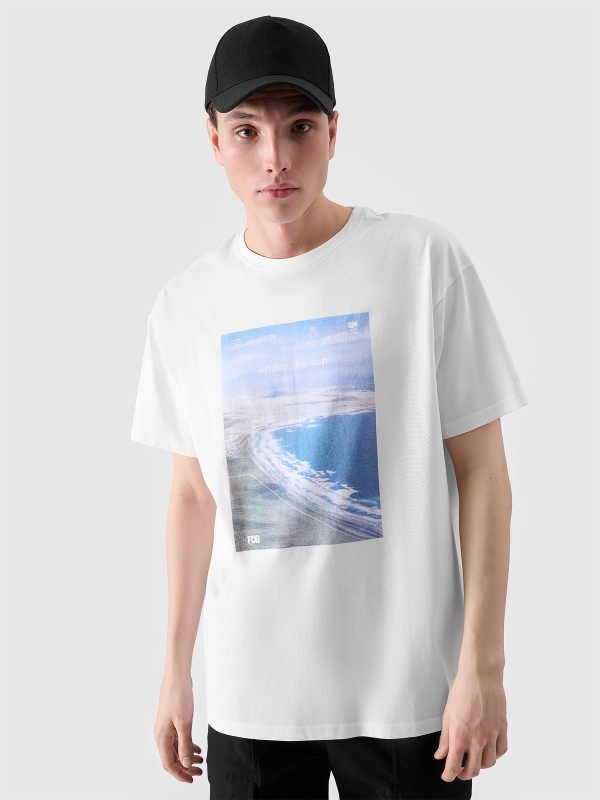 T-shirt oversize para homem com estampado - branco 4FRSS24TTSHM2132 Branco