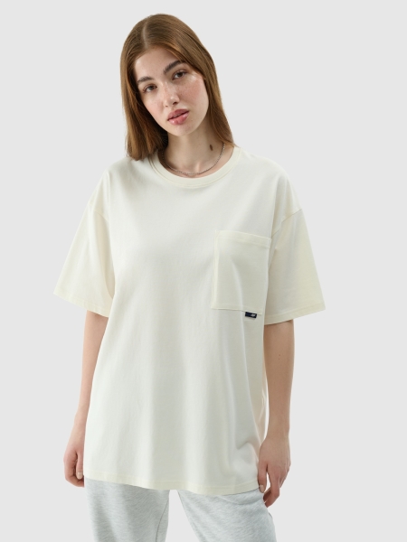 T-shirt unissexo lisa de tamanho grande - creme 4FRSS24TTSHU2059 Bege
