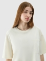 T-shirt unissexo lisa de tamanho grande - creme 4FRSS24TTSHU2059 Bege