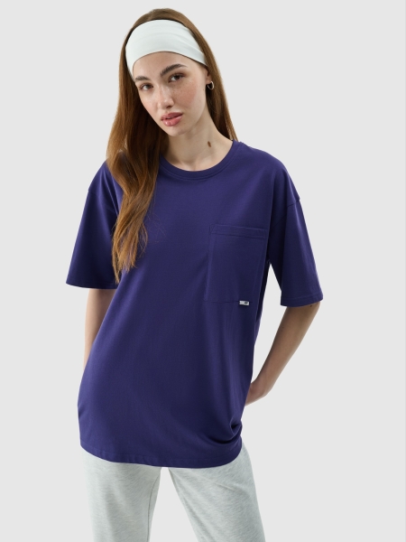T-shirt unisexo lisa de tamanho grande - azul marinho 4FRSS24TTSHU2059 azul marinho