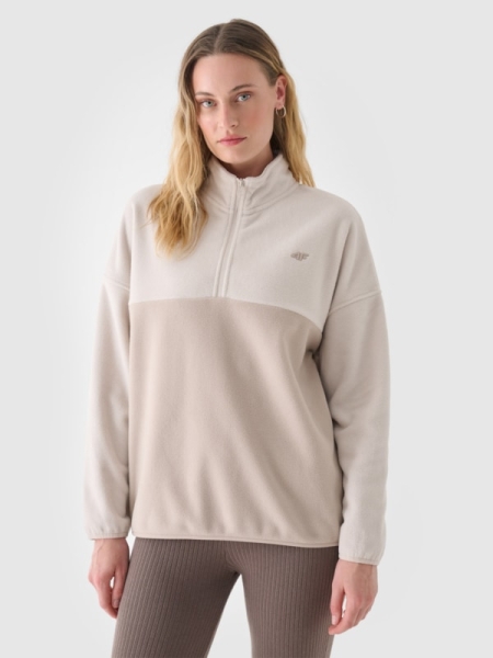 Camisola de Lã Oversize para Mulher com Gola Subida- Bege - 4FWAW24TFLEF242  