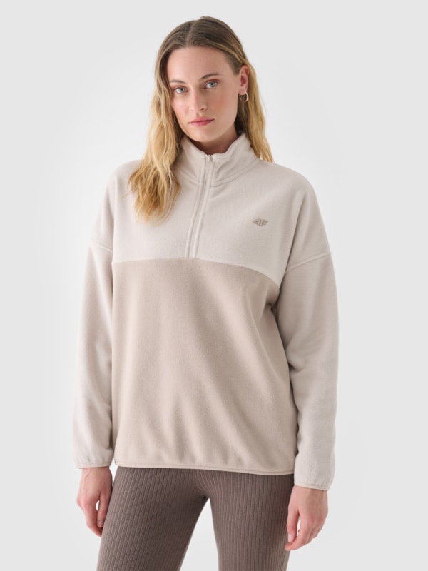 Camisola de Lã Oversize para Mulher com Gola Subida- Bege - 4FWAW24TFLEF242