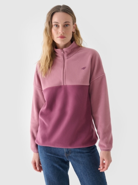 Camisola de Lã Oversize para Mulher com Gola Subida- Cor-de-Rosa - 4FWAW24TFLEF242  