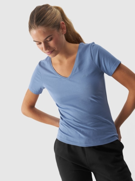T-shirt com Decote em V para Mulher - Azul-Marinho - 4FWAW24TTSHF1649 